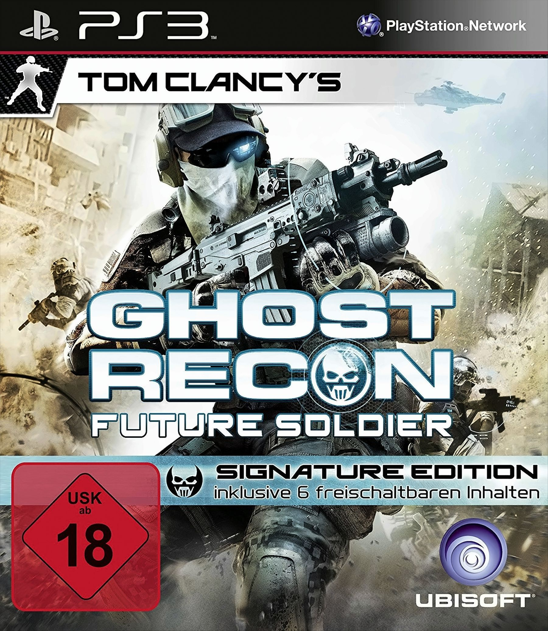 Custodia del gioco PS3 per Tom Clancy's Ghost Recon Future Soldier. Un soldato punta un fucile.