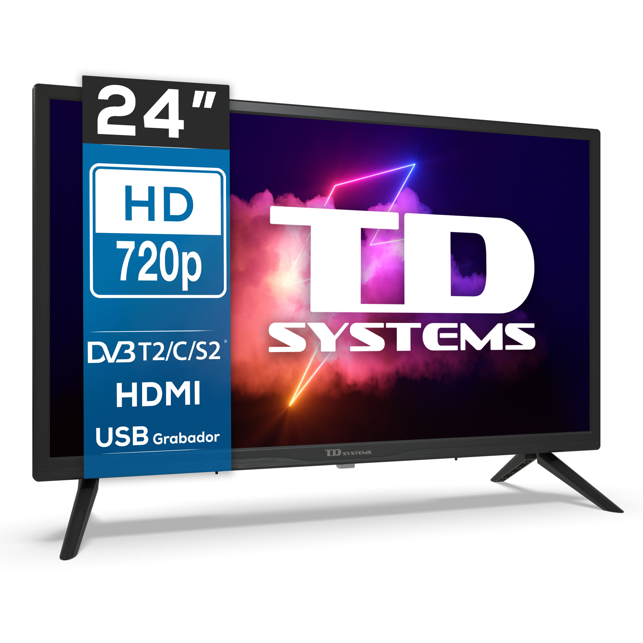 TV LED 24" - TD SYSTEMS, HD, No, Sí, Negro, F