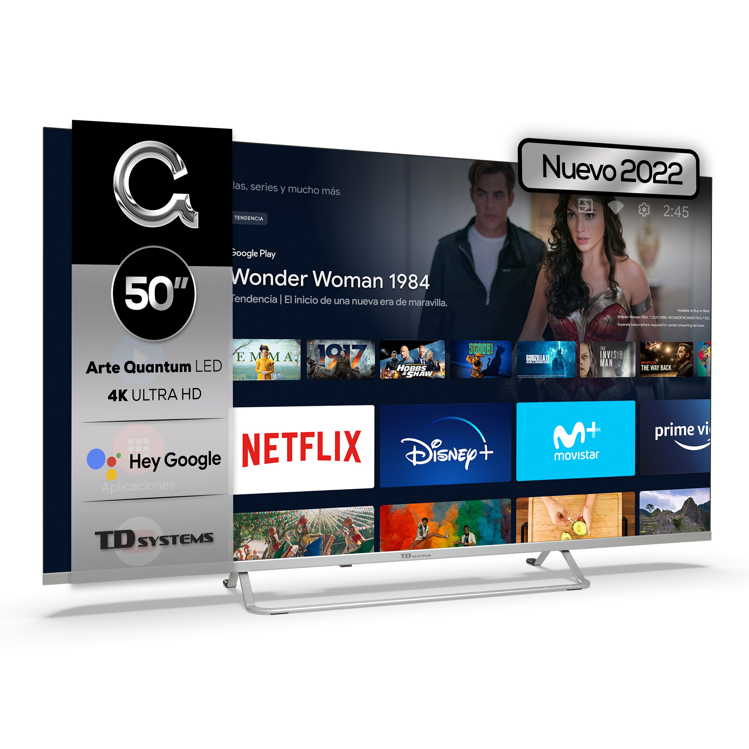 Td Systems Smart tv hey google official assistant quantum led 4k hdr10 televisores 50 pulgadas control por voz chromecast 3x hdmi 2x usb 3 años de garantía k50dlx14glq modelo 2022 qled uhd ca55