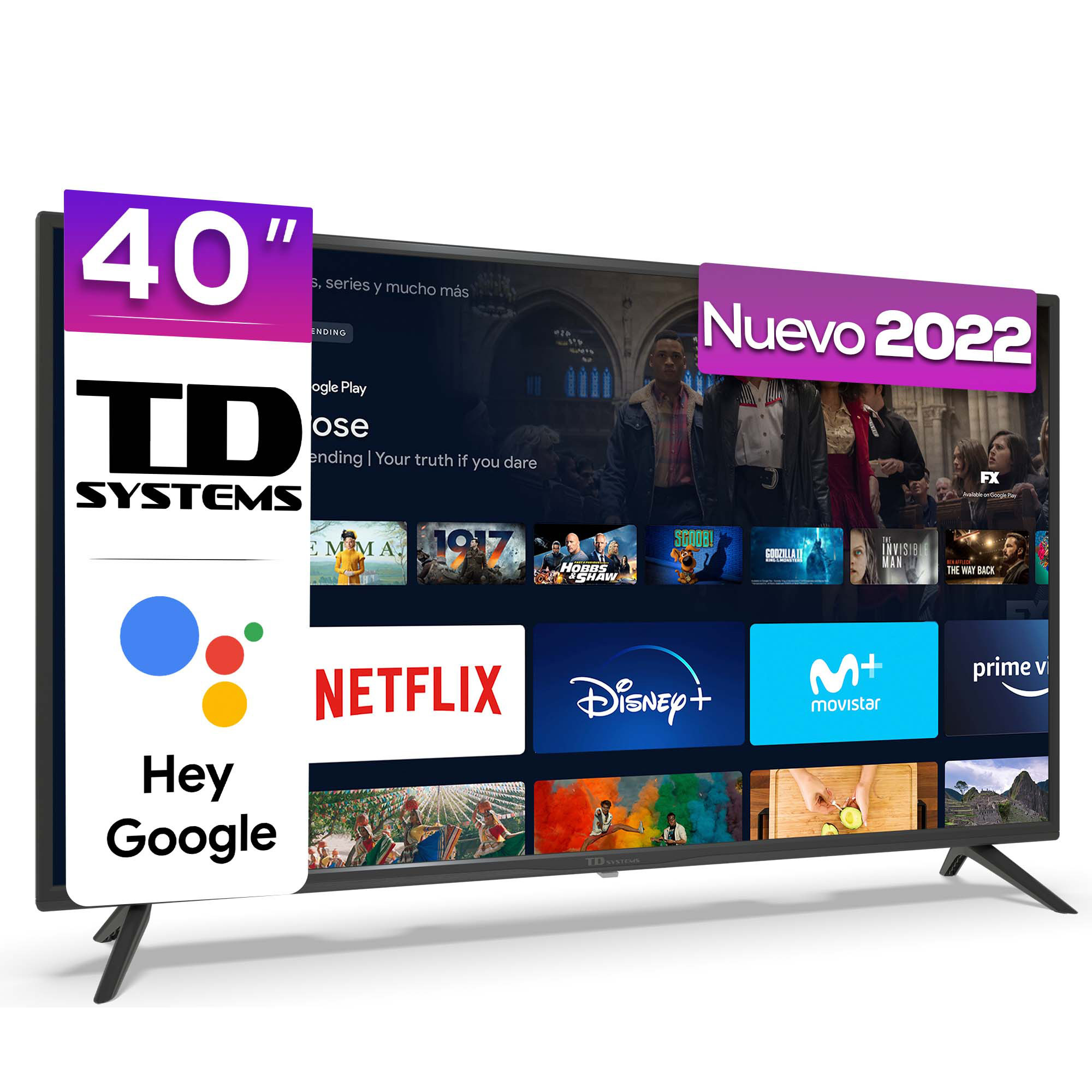 TV LED 40" - K40DLX15GLE Hey Google TD SYSTEMS, Full-HD, Arm Cortex Advanced Quadcore, DVB-T2 (H.265)Sí, Negro