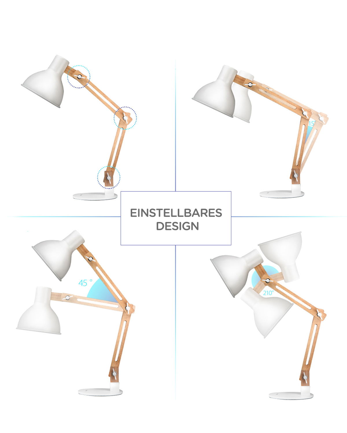 TOMONS LED Leselampe Augenfreundliche Holz-Design, Arm, Leselampe, klassichen verstellbarem mit Schreibtischlampe Lampe im