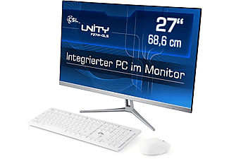 CSL Unity F27W-GLS Intel QuadCore 4x 2600 MHz / Win 11 Home, All-on-One-PC mit 27 Zoll Display, 8 GB RAM, 128 GB SSD, Intel® UHD Graphics 600, weiß