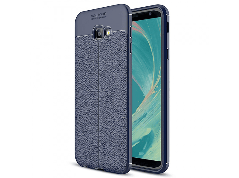 CASEONLINE Galaxy Backcover, (2018), Ledermuster, Plus Blau Samsung, J4