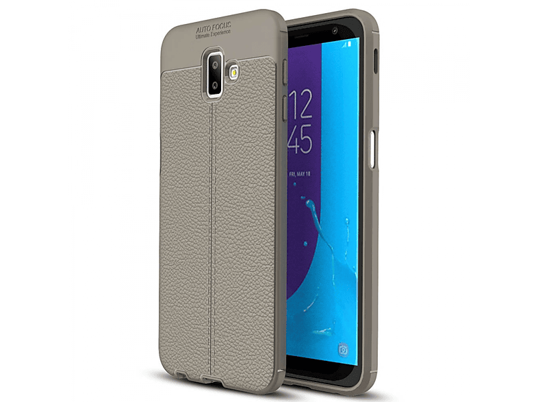 Galaxy Grau Plus Samsung, (2018), J6 Backcover, CASEONLINE Ledermuster,