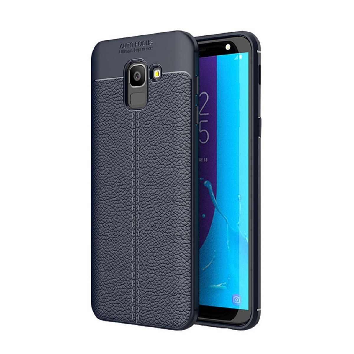 CASEONLINE J6 Samsung, Blau Ledermuster, Galaxy (2018), Backcover,