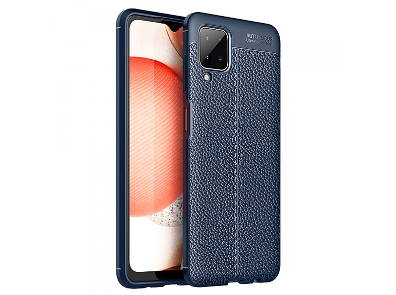 Blau Ledermuster, Galaxy Samsung, A12, CASEONLINE Backcover,