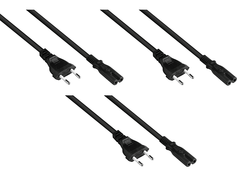 KABELMEISTER Euro-Stecker Typ C an C7/Euro 8 Buchse, schwarz, 0,75 mm², 3er SPAR-Set Stromkabel