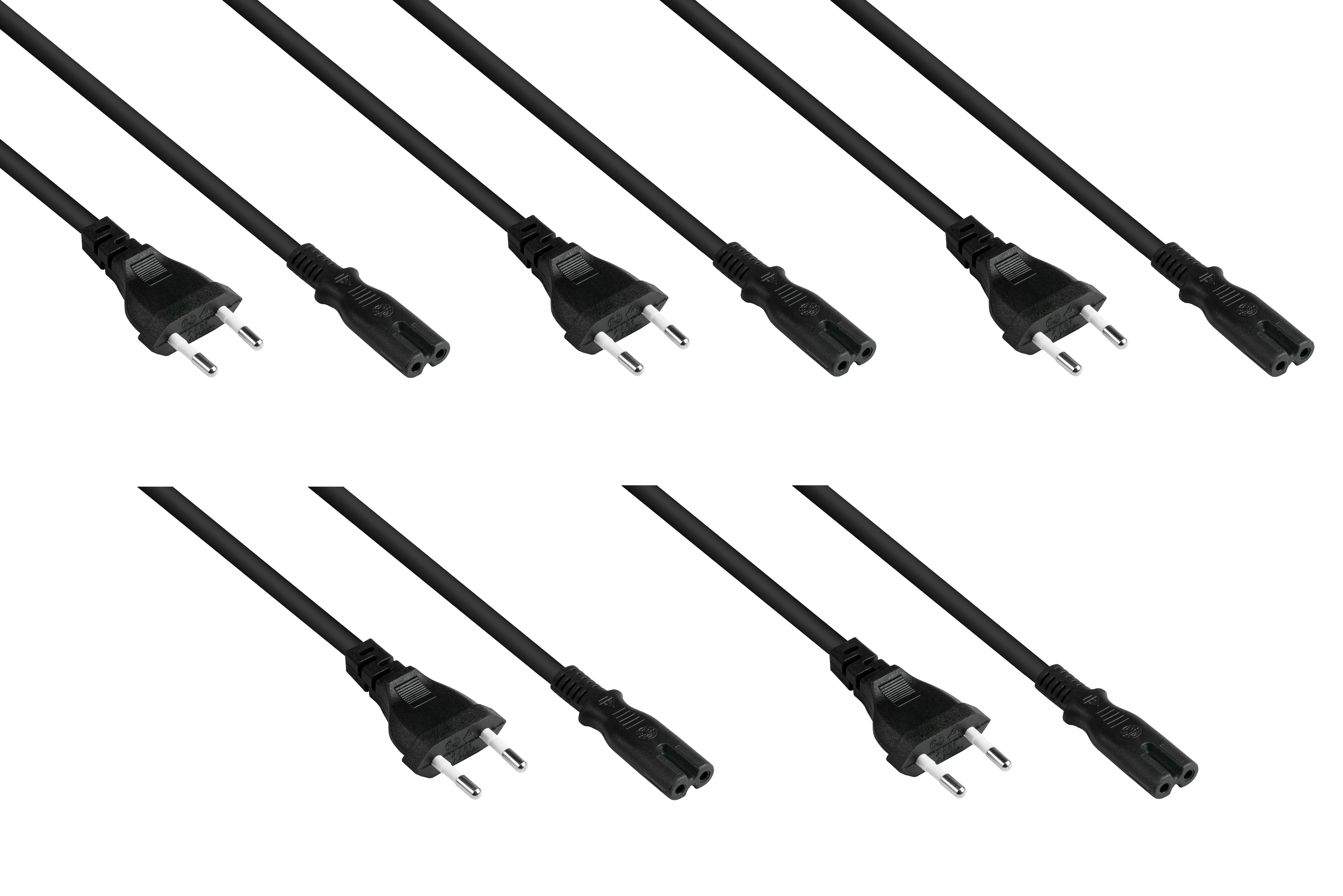 KABELMEISTER Euro-Stecker Typ C Buchse, 0,75 Stromkabel C7/Euro an schwarz, mm², 5er 8 SPAR-Set