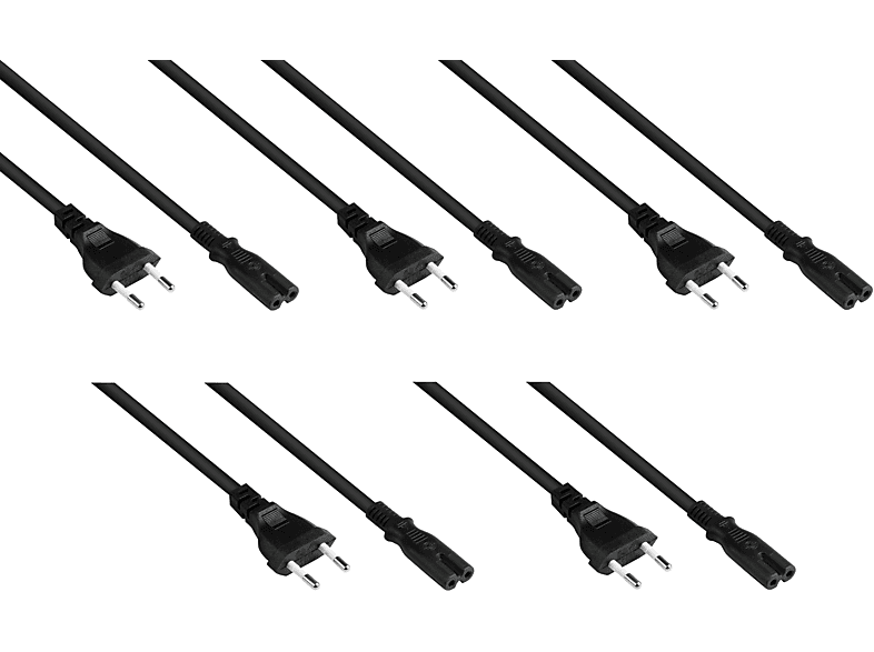 KABELMEISTER Euro-Stecker C 5er C7/Euro Stromkabel 0,75 SPAR-Set an Typ schwarz, Buchse, mm², 8