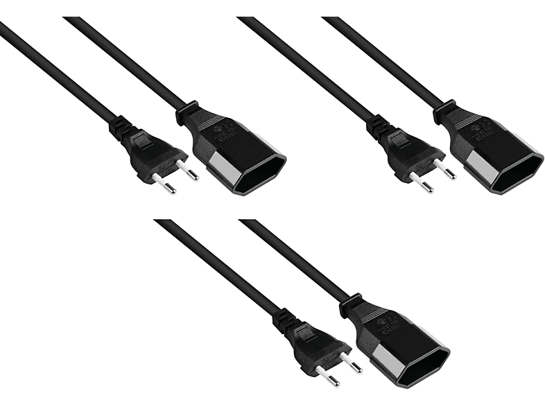 KABELMEISTER Euro-Stecker Typ C an Euro-Buchse, schwarz, 0,75 mm², 3er SPAR-Set Stromkabel | TV-Kabel & Stromversorgung