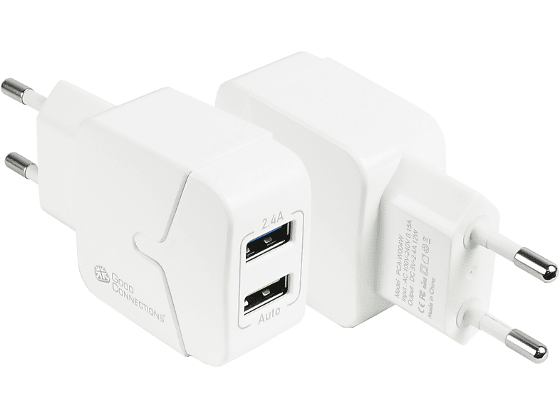GOOD CONNECTIONS USB-Ladegerät 12W, 2-Port (2x USB-A), weiß Schnellladegerät Apple , Huawei, Samsung uvm., Weiß