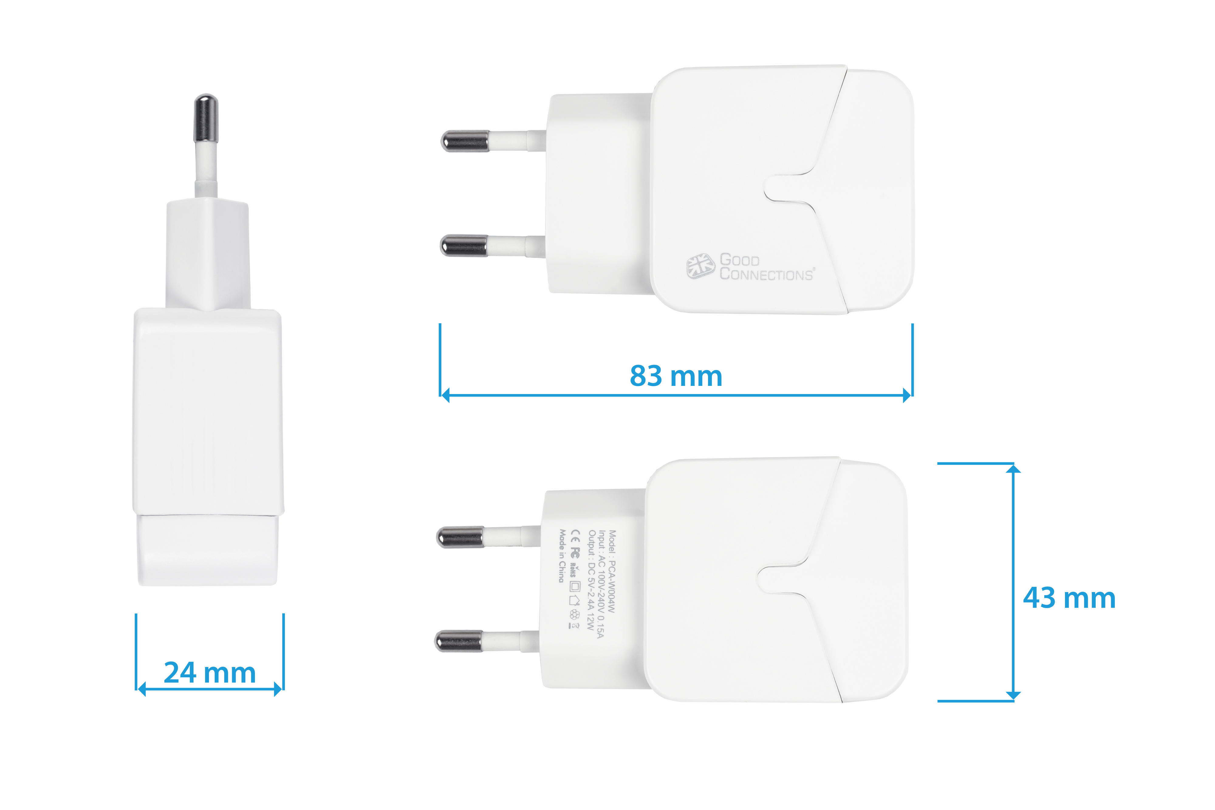 Schnellladegerät weiß (2x Apple Weiß 2-Port CONNECTIONS 12W, GOOD USB-Ladegerät USB-A), Samsung , Huawei, uvm.,