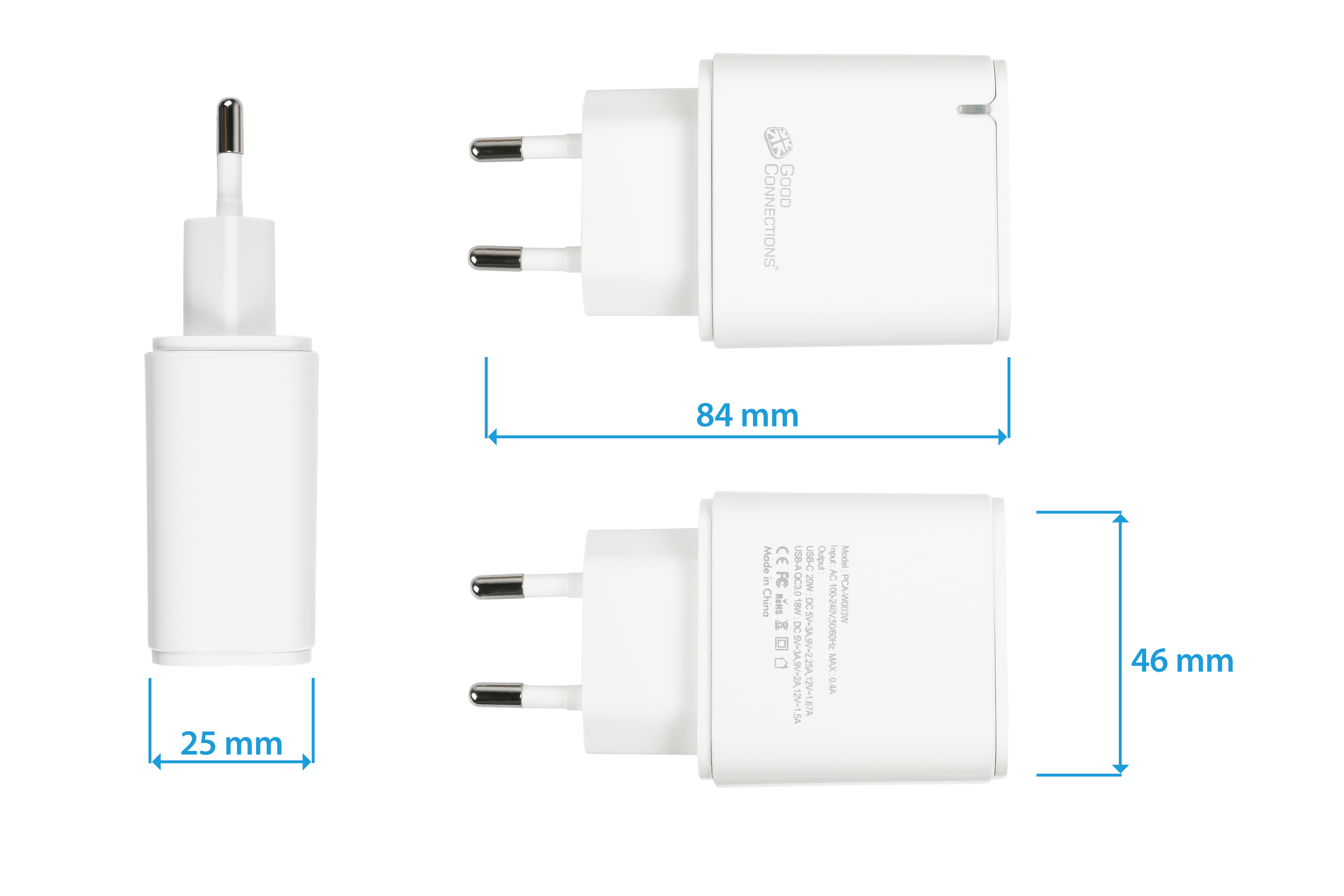 GOOD CONNECTIONS USB-Schnellladegerät 20W, 2-Port , PD 3.0, (1x C™), Huawei, Weiß 1x USB uvm., A, Apple Schnellladegerät weiß Samsung USB