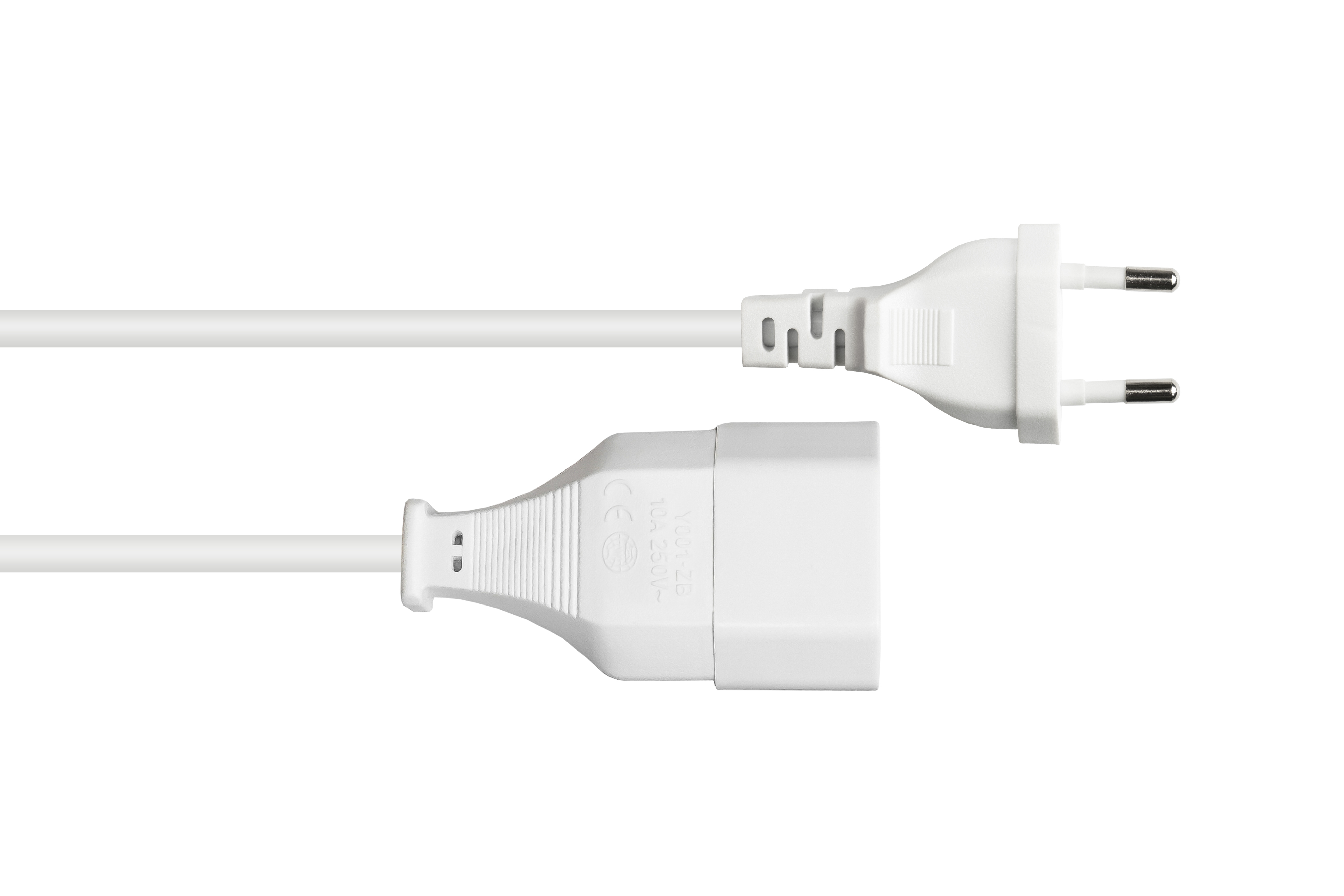 Weißes Netzkabel mit Steckern. Weißer Hintergrund.