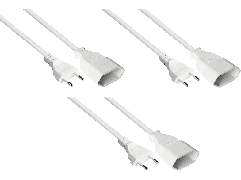 KABELMEISTER Euro-Stecker Typ C an Euro-Buchse, weiß, 0,75 mm², 3er SPAR-Set Stromkabel | TV-Kabel & Stromversorgung
