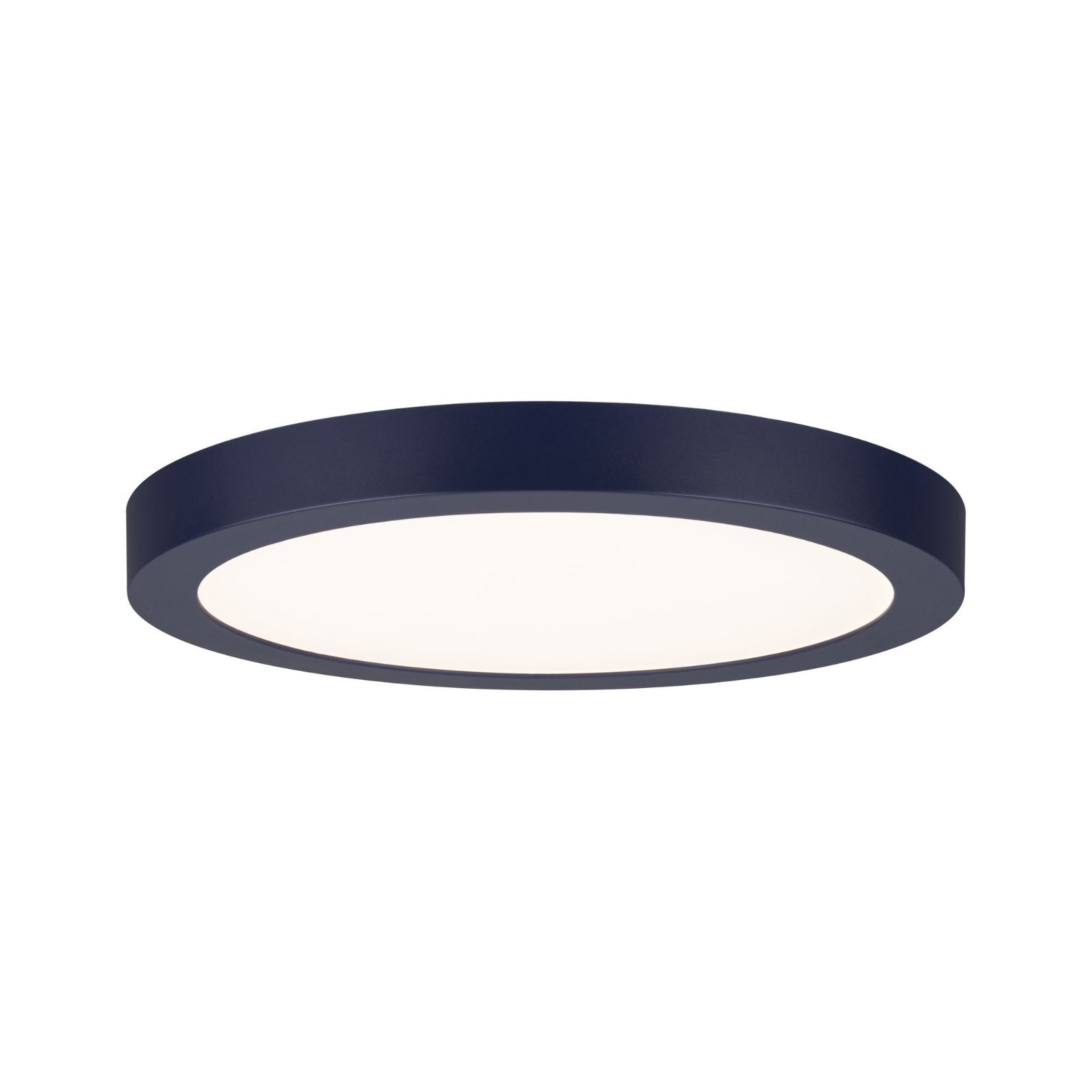 Un plafonnier circulaire bleu foncé avec un centre blanc, isolé sur fond blanc.