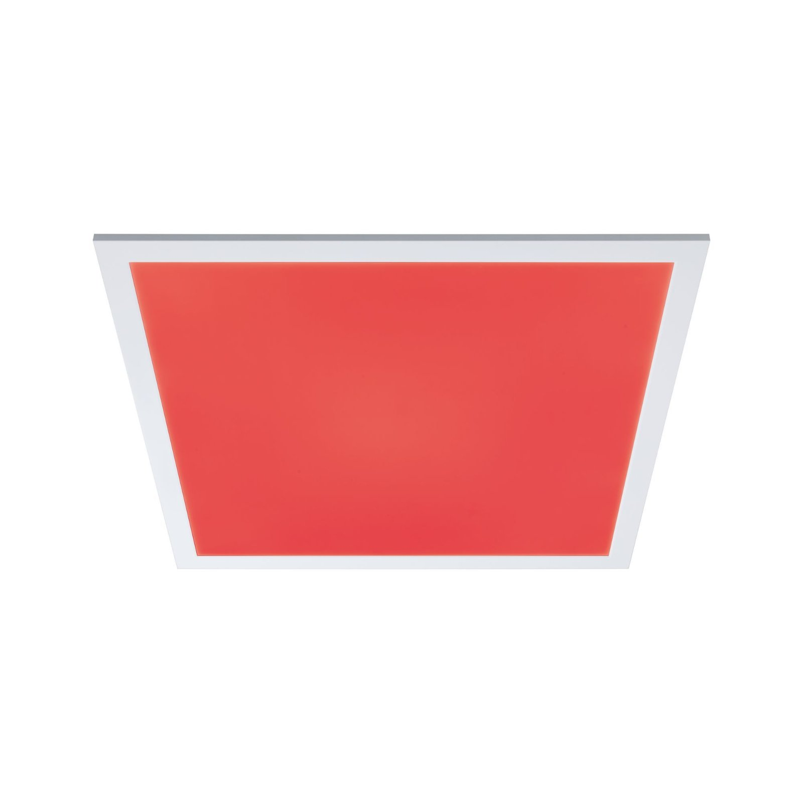 Czerwona prostokątna oprawa oświetleniowa z białą ramą, na białym tle.