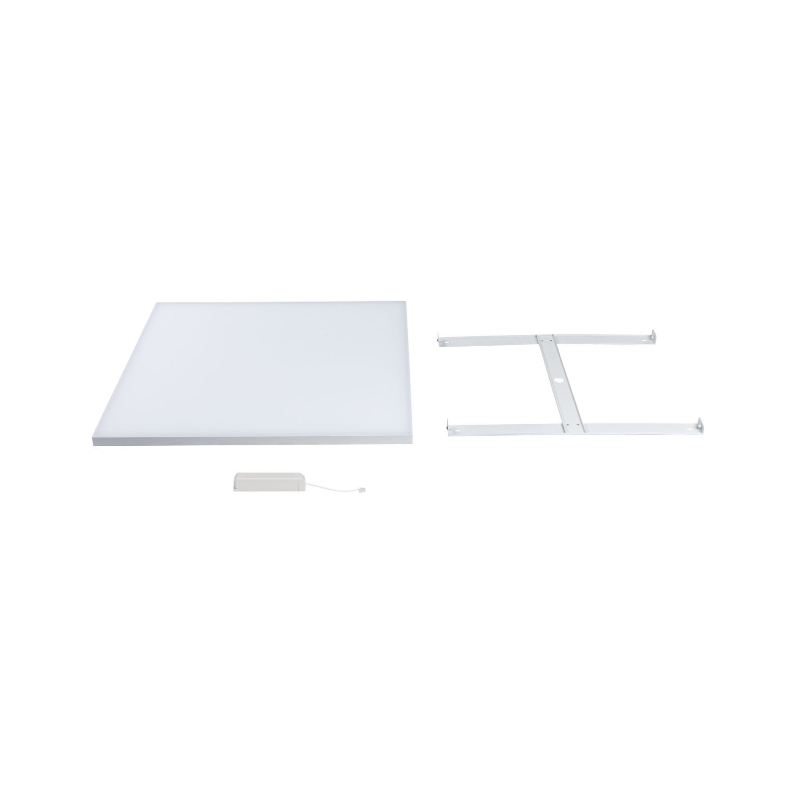 Biały panel LED i elementy wspornikowe na białej powierzchni.