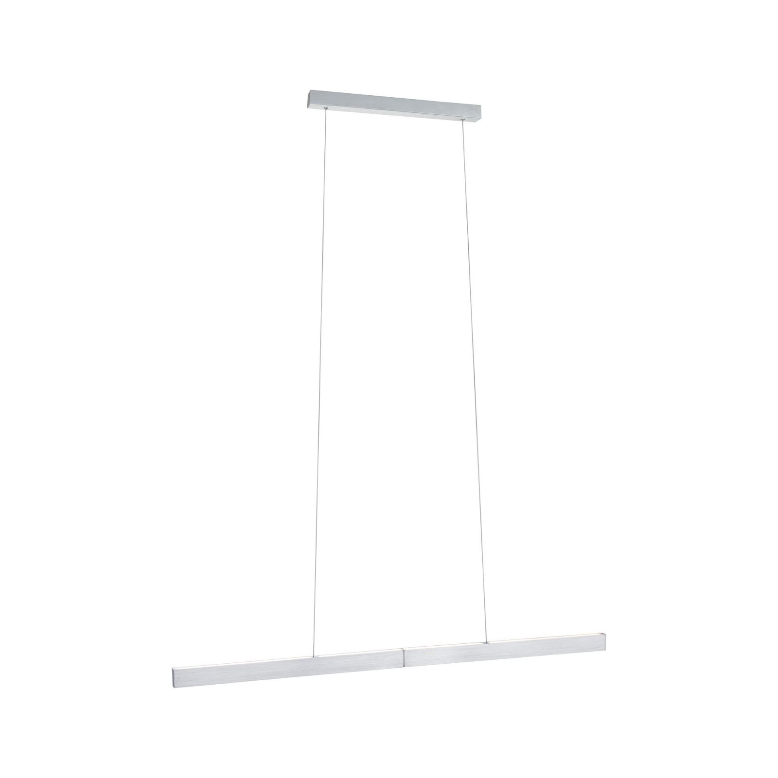 Lampada a sospensione moderna argentata con due barre.
