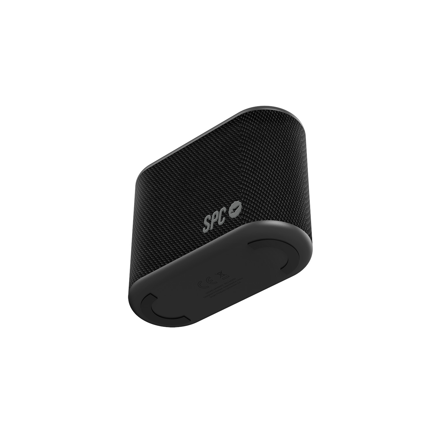 Altavoz negro con el logotipo de SPC en la parte superior. El altavoz está sobre un fondo blanco.