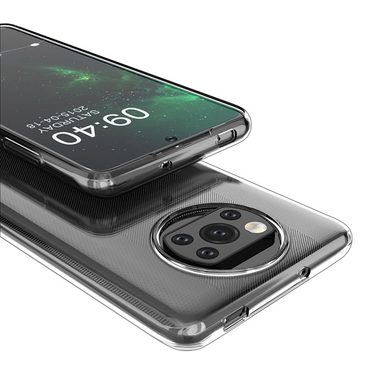 Handyhülle auf einem Telefon. Das Telefon zeigt die Uhrzeit.