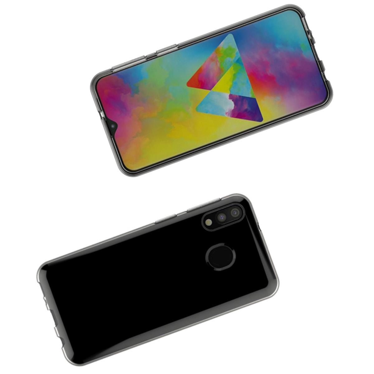 Zwei Telefone mit transparenten Hüllen. Eines zeigt ein farbenfrohes Bild, das andere ist schwarz.