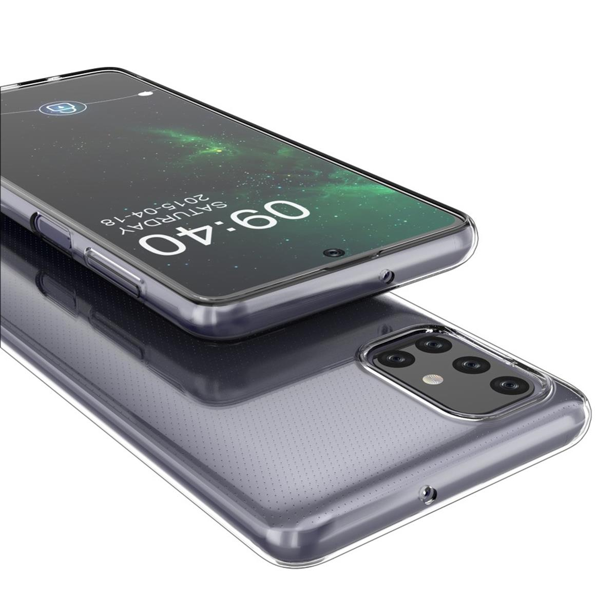 Transparente Handyhülle auf einem schwarzen Handy, mit der Uhrzeit 09:40 auf dem Bildschirm.