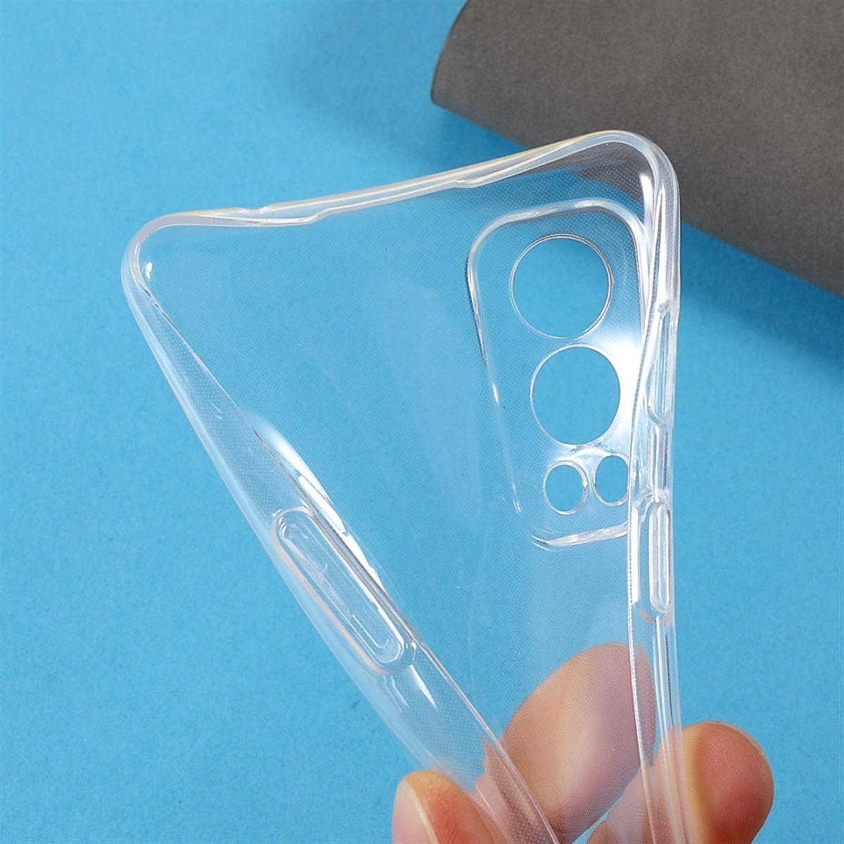 Klarer Handyhülle, gehalten mit Fingern, zeigt Seiten- und Rückendetails.
