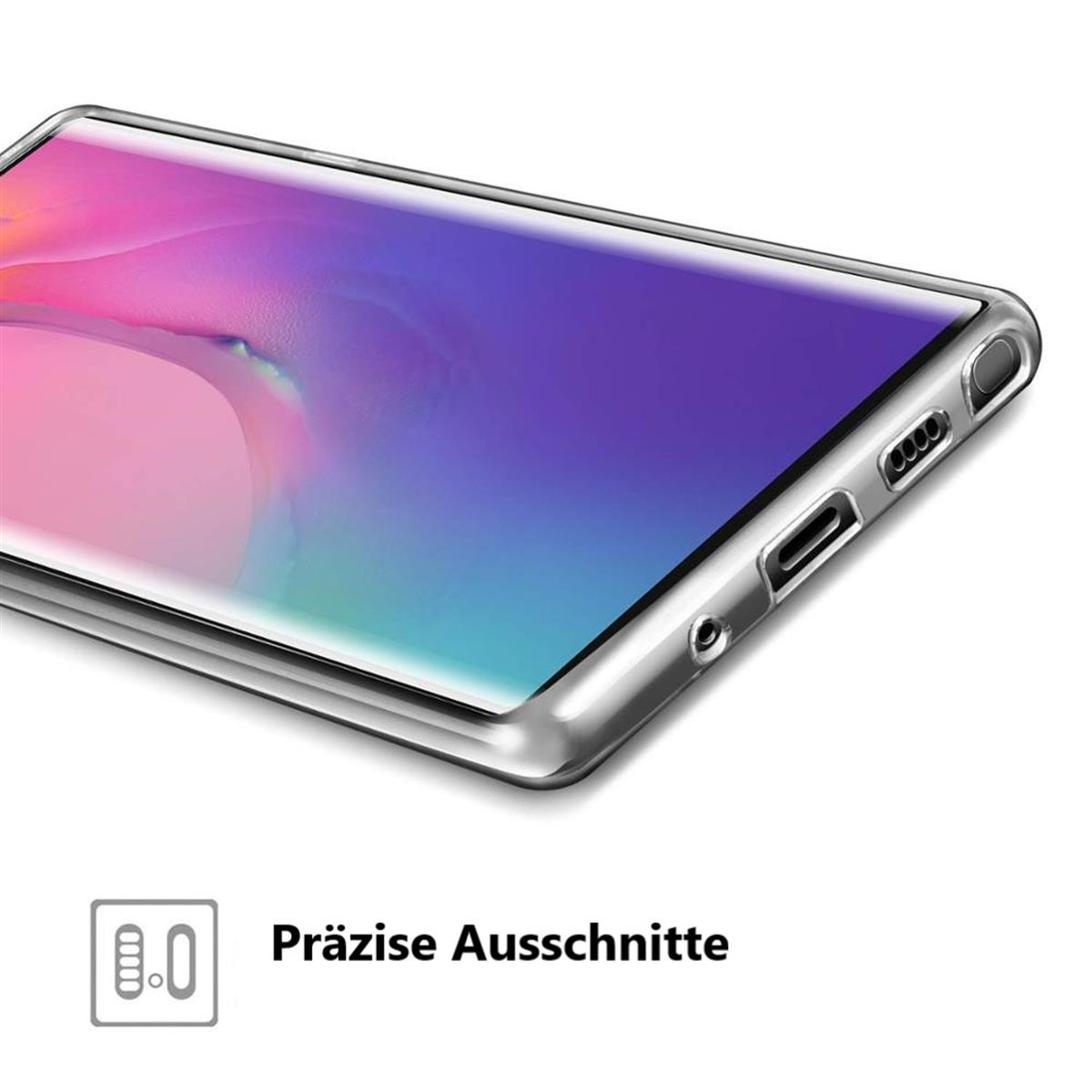 Telefon mit klarer Hülle, Nahaufnahme von Anschlüssen und Bildschirm.