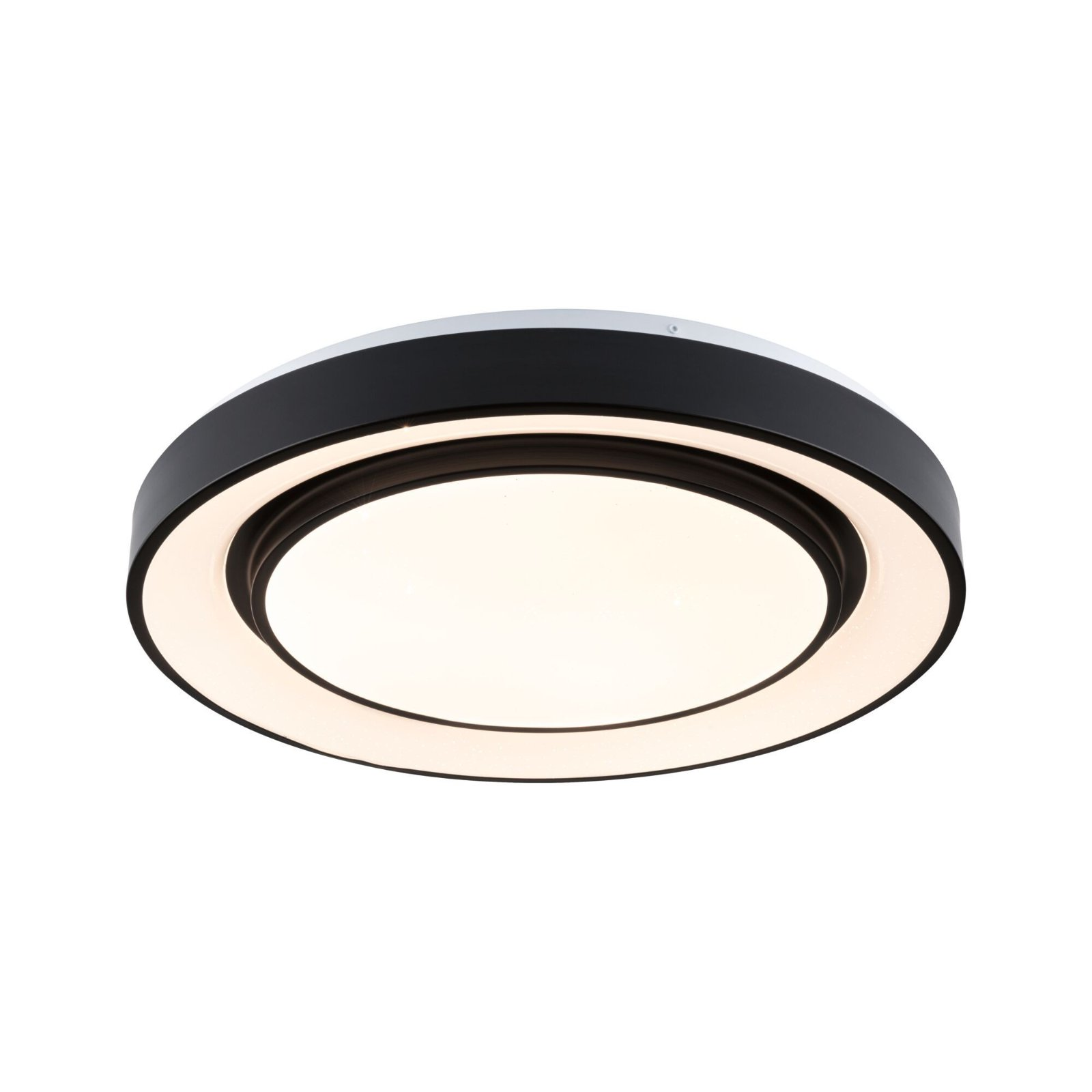 Un apparecchio di illuminazione a soffitto con un design in bianco e nero.