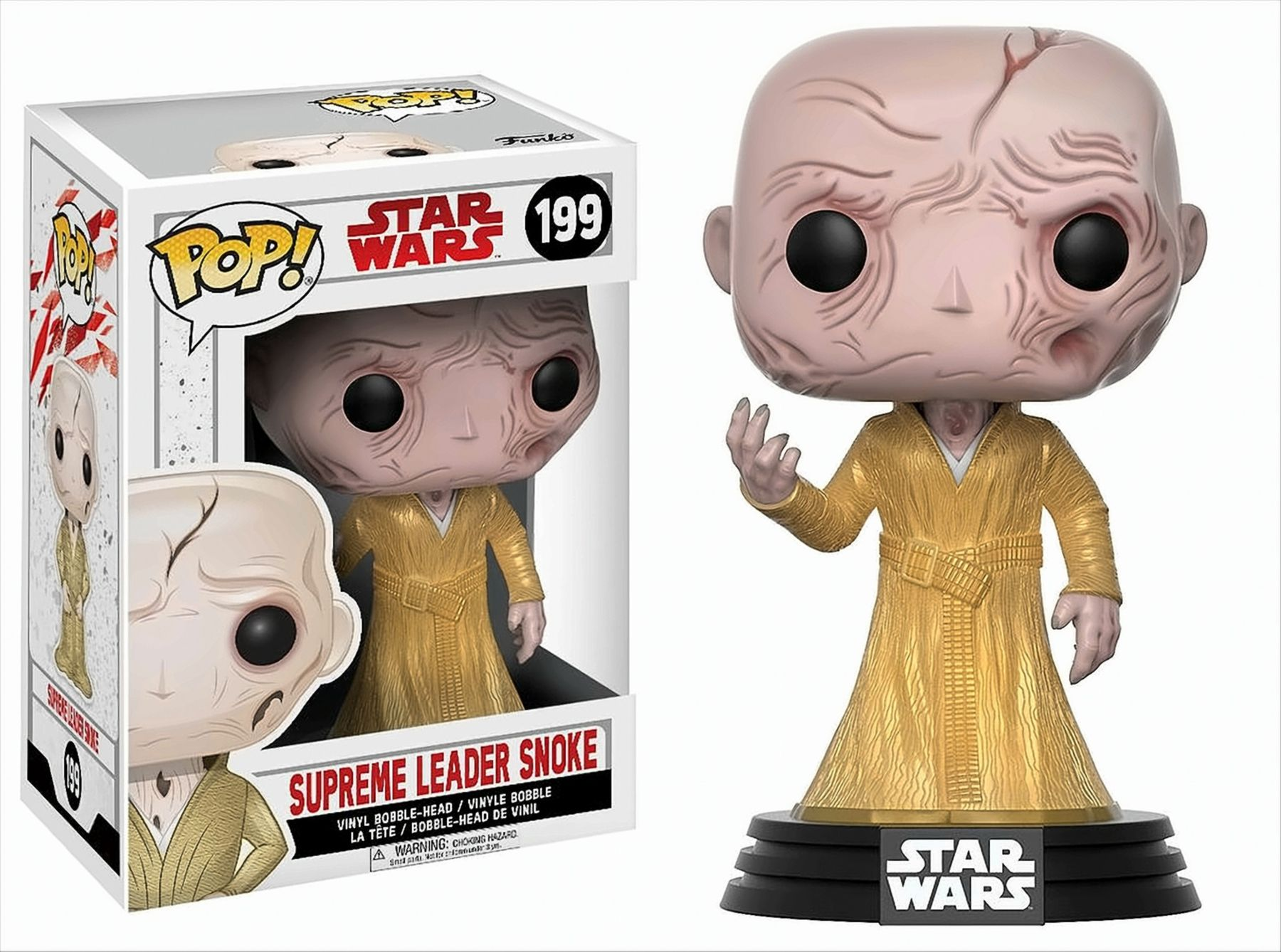 Supreme Leader Snoke Figur aus Star Wars, in der Box, mit goldener Robe.