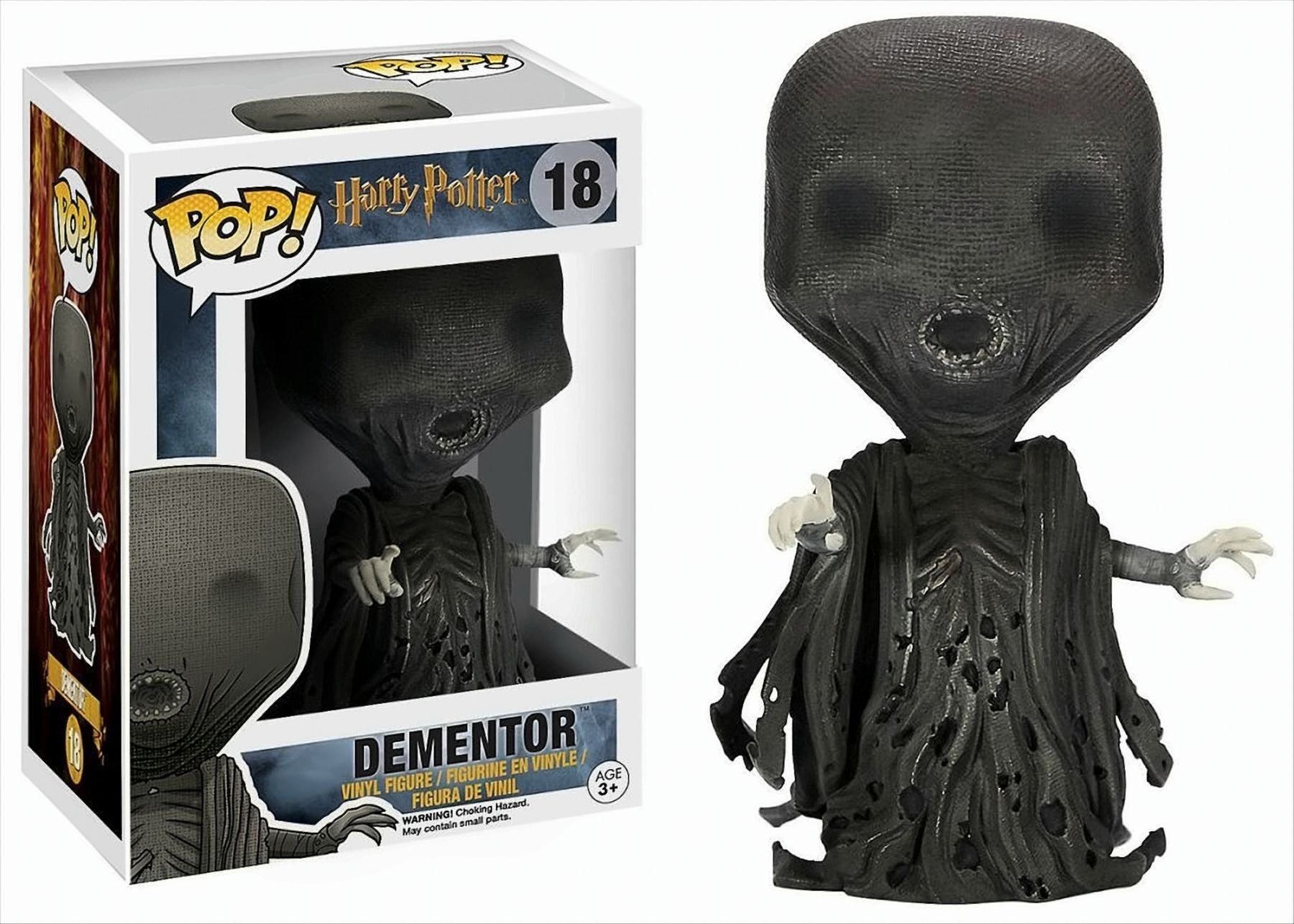 Funko Pop Dementor Figur in Box. Die Figur ist schwarz mit Kapuzenrobe.