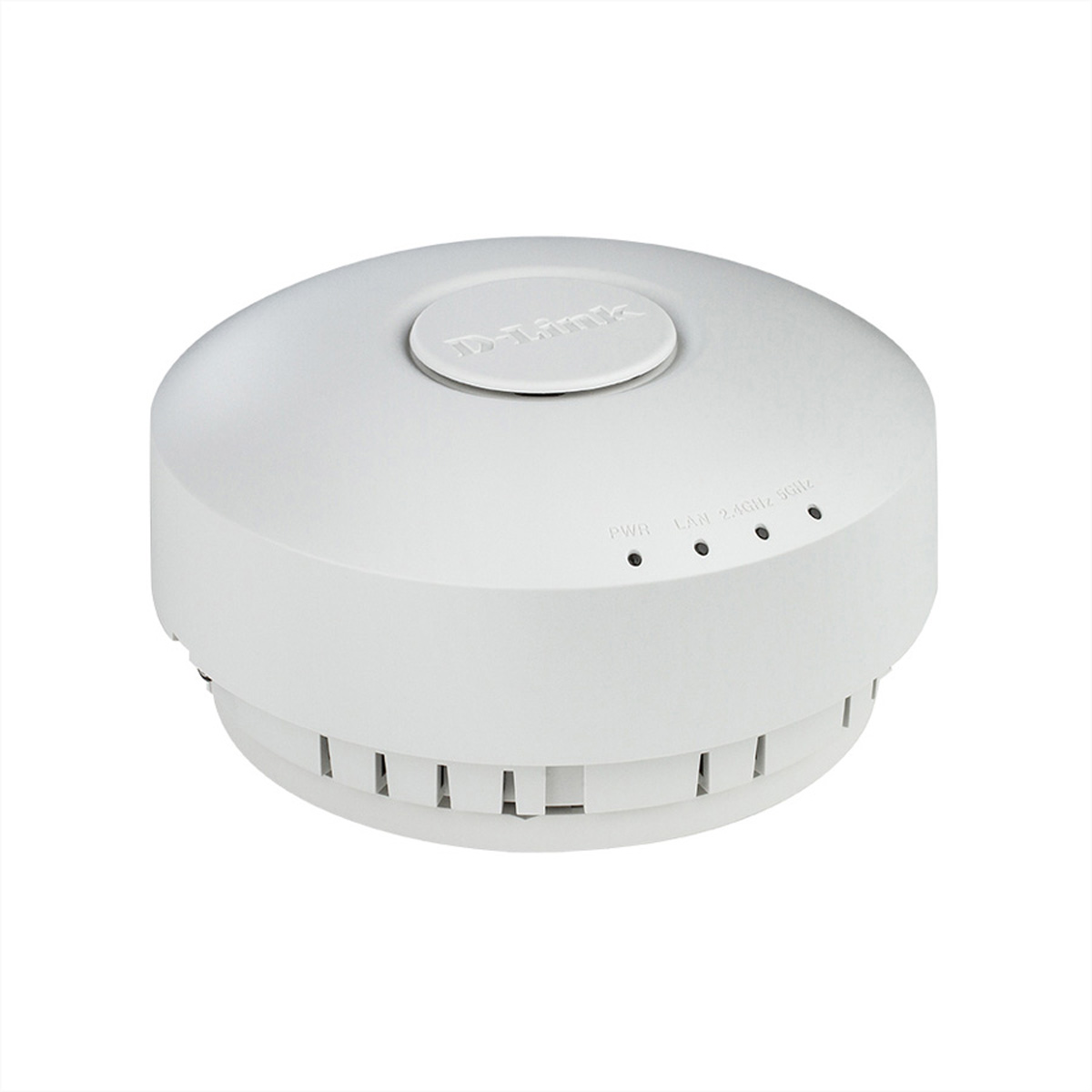 Un punto di accesso D-Link bianco con indicatori LED.