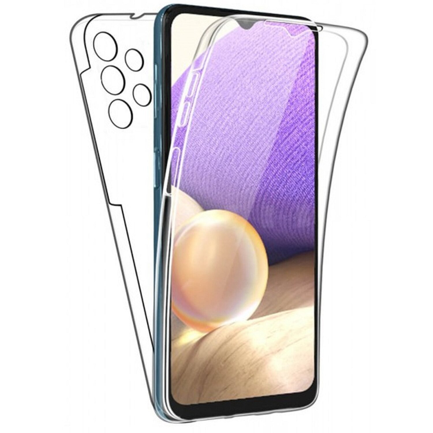 Telefon mit klarer Hülle, zeigt die Rückseite und die Hülle.