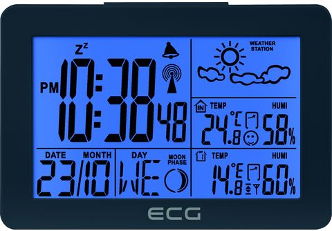 ECG MS 200 Grey, Wettervorhersage für 1 Tag, Signalgesteurte Uhr, Wettervorhersage durch Symbole, Wetterstation