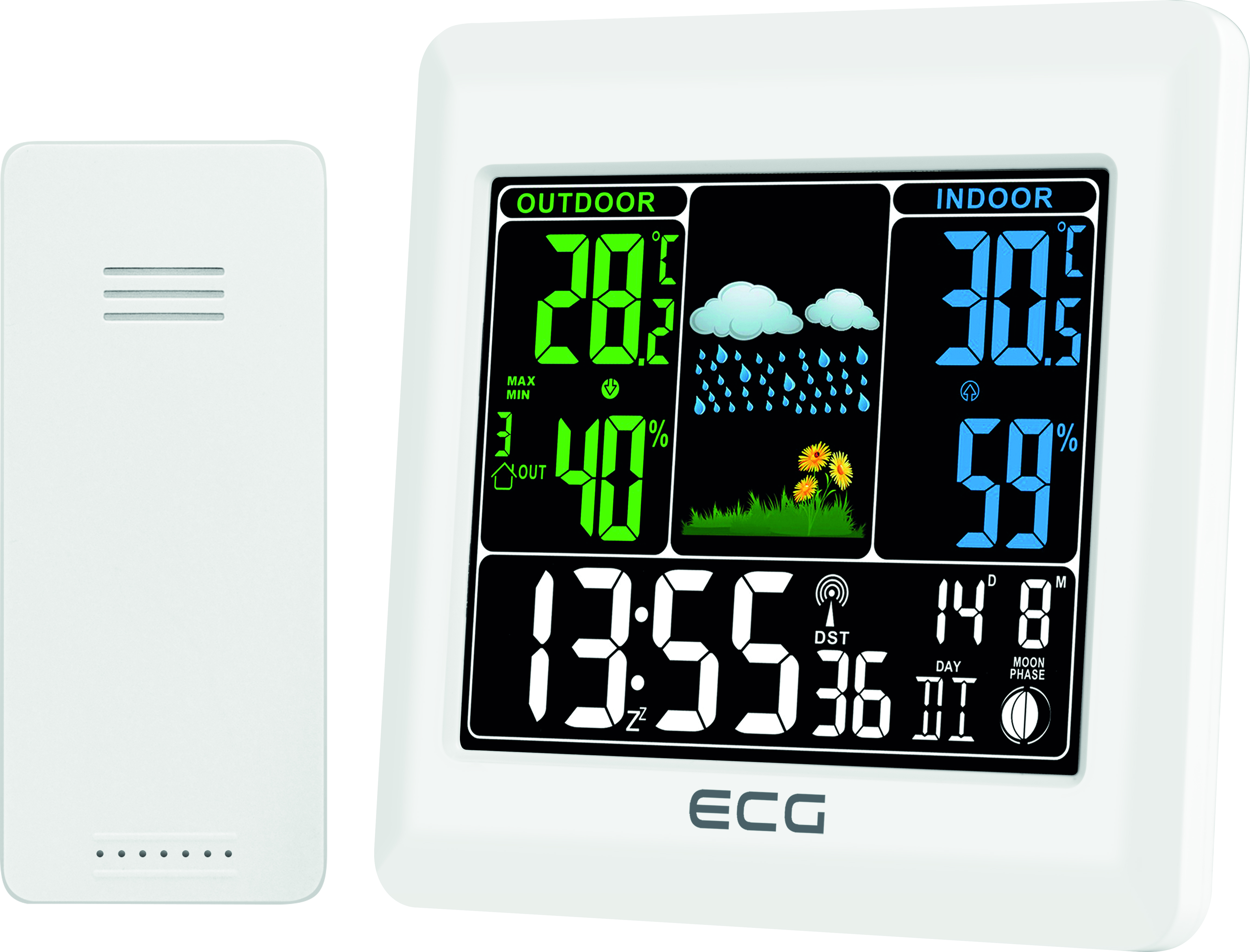 | Innen- Wetterstation Feuchtigkeit | ECG 300 Wetterstation Außentemperatur MS White | | und