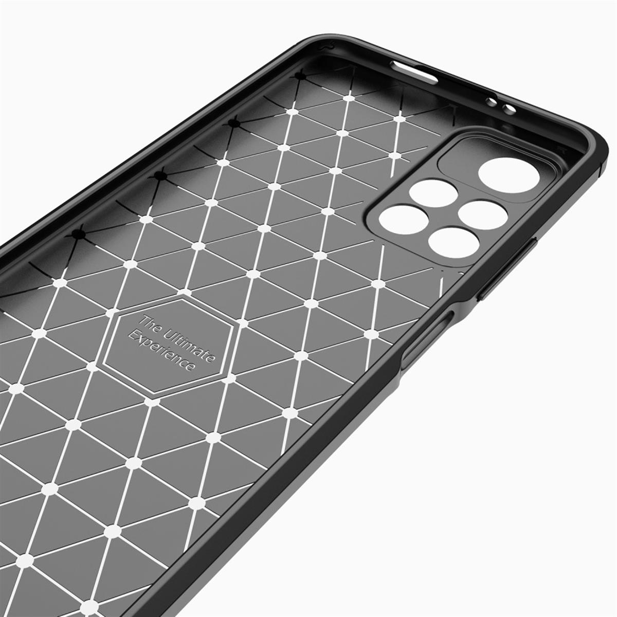 Innenseite einer schwarzen Handyhülle. Sie hat ein geometrisches Design und das Wort „Experience“.