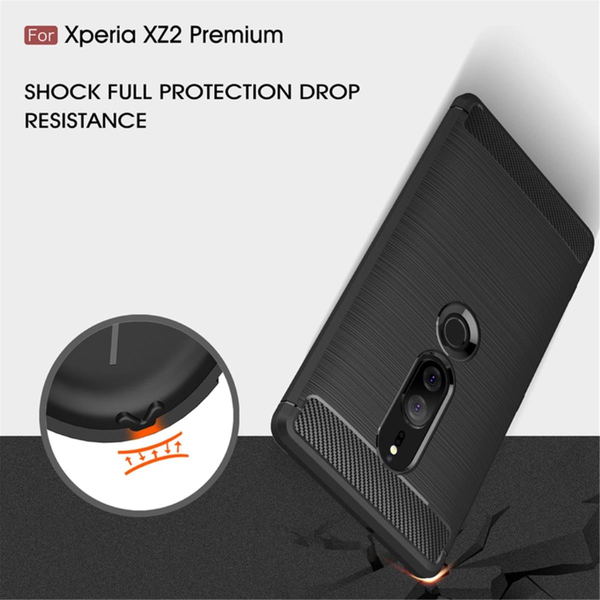XZ2 Sony, Premium, Backcover, COVERKINGZ Handycase Look, schwarz Carbon im