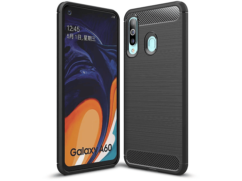 Samsung, Handycase im Look, A60, COVERKINGZ Galaxy Carbon Backcover, schwarz