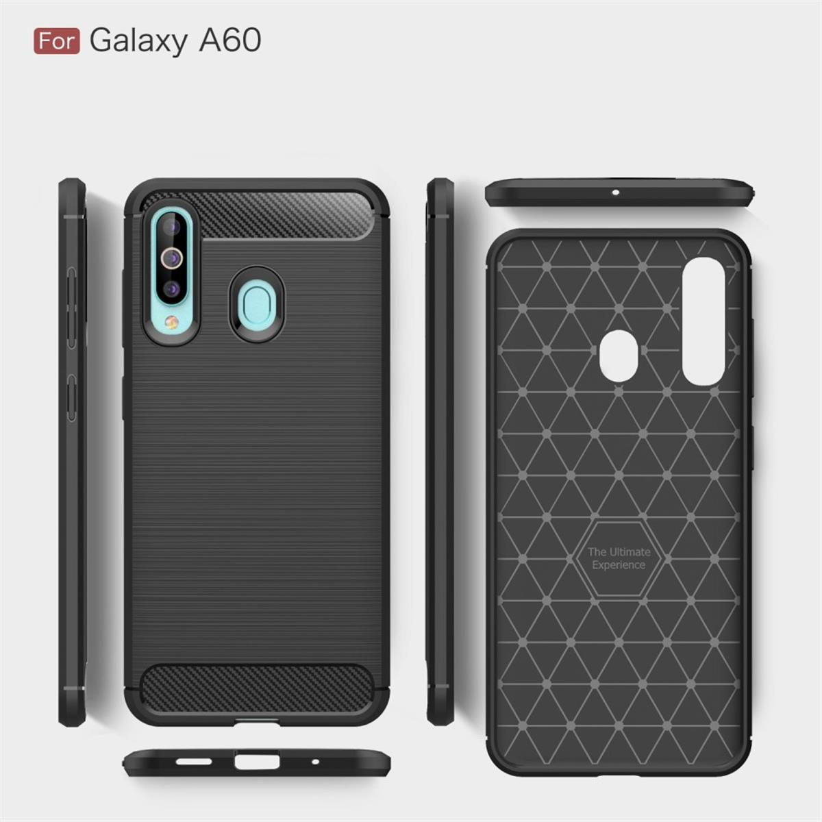 Samsung, Handycase im Look, A60, COVERKINGZ Galaxy Carbon Backcover, schwarz