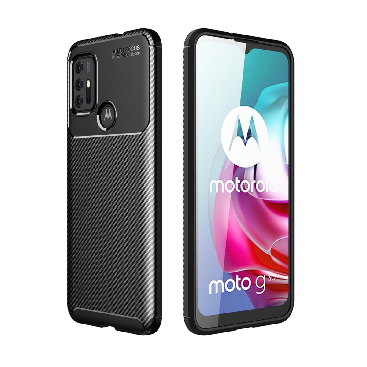 Moto G30, Look, Motorola, Handycase Backcover, schwarz im COVERKINGZ Carbon