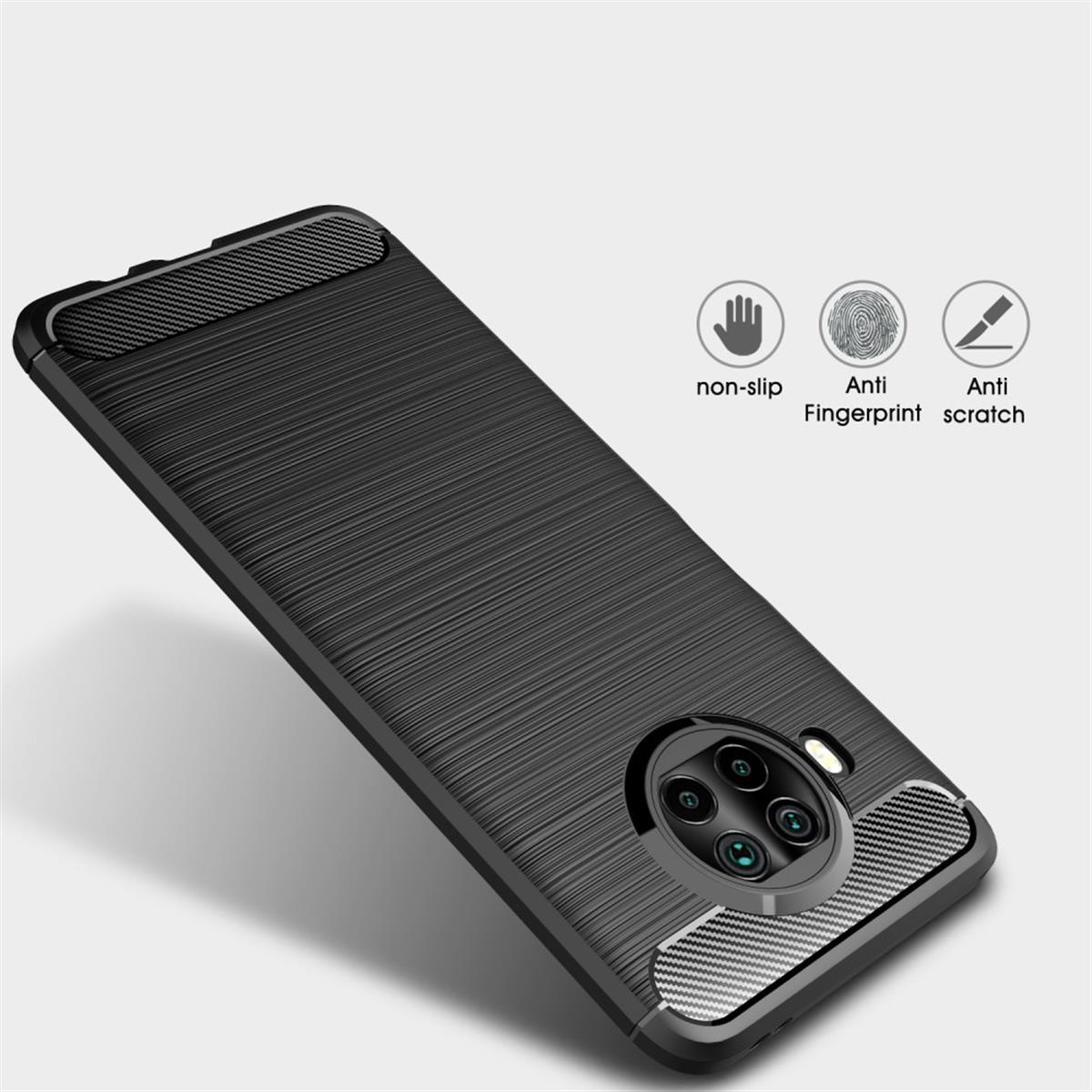 10T Mi Xiaomi, schwarz Carbon Handycase Lite, im Look, COVERKINGZ Backcover,