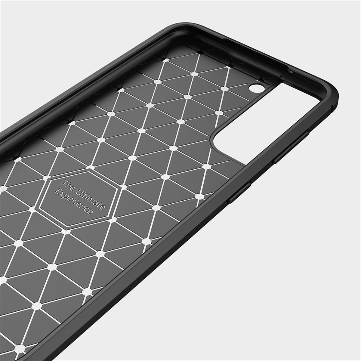 COVERKINGZ Handycase im Carbon Look, Galaxy Samsung, S21 Backcover, schwarz FE