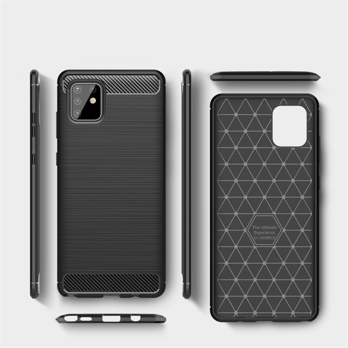 schwarz Samsung, Handycase im COVERKINGZ Look, Lite, Carbon Galaxy Note10 Backcover,