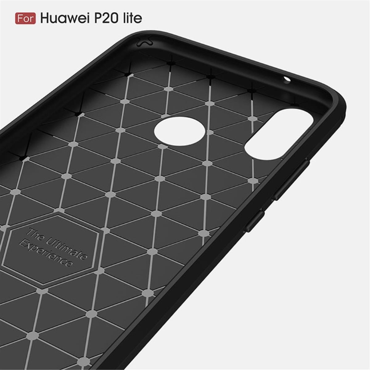 Eine schwarze Handyhülle mit geometrischem Muster. Text lautet: The Ultimate Experience. Sagt: Für Huawei P20 lite.