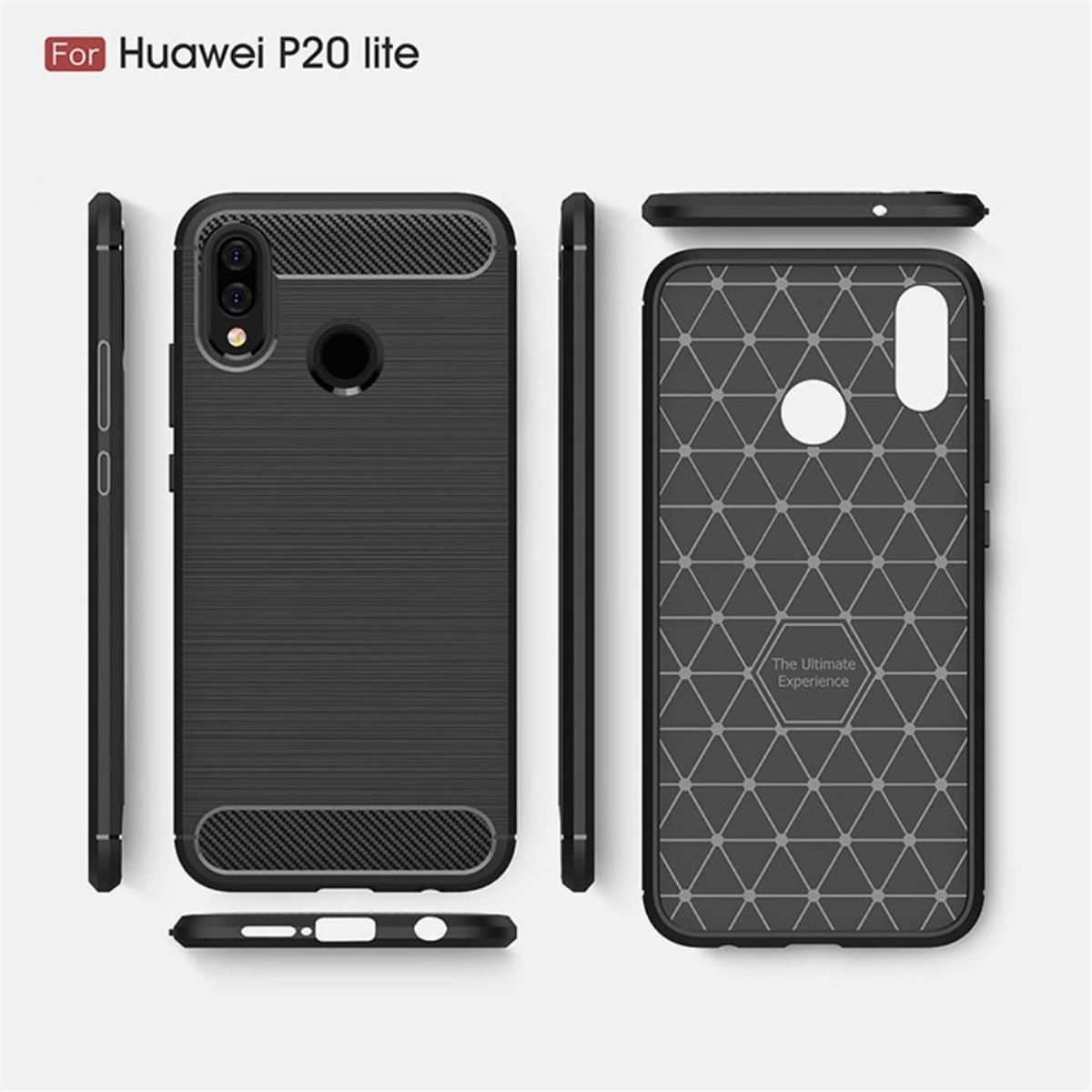 Eine schwarze Handyhülle für Huawei P20 lite. Sie wird aus verschiedenen Winkeln gezeigt.