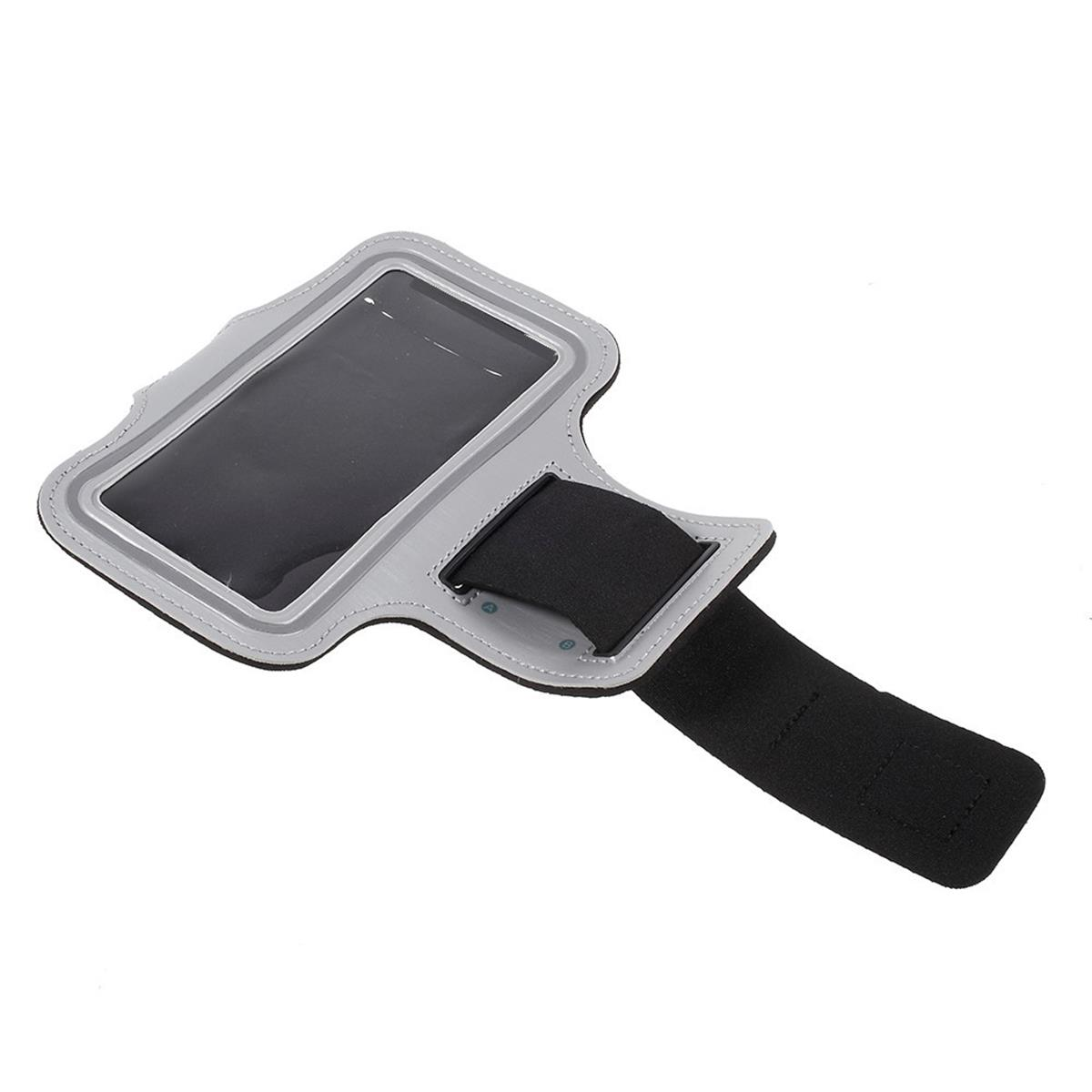 Graues und schwarzes Armband mit Telefonhalter und Riemen.