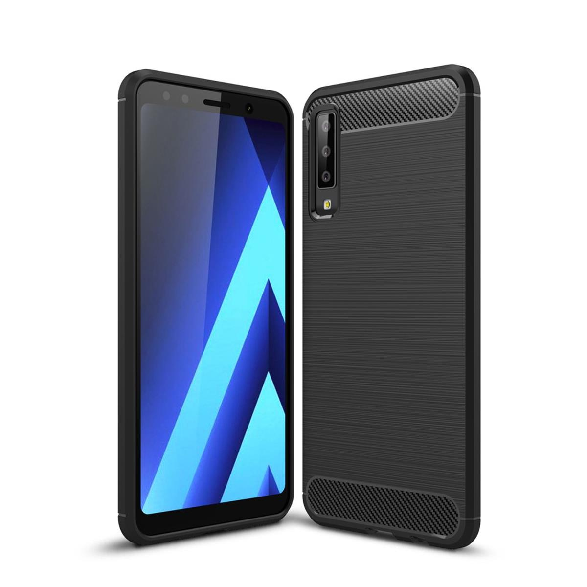 im Samsung, Galaxy 2018, Handycase schwarz COVERKINGZ A7 Carbon Look, Backcover,