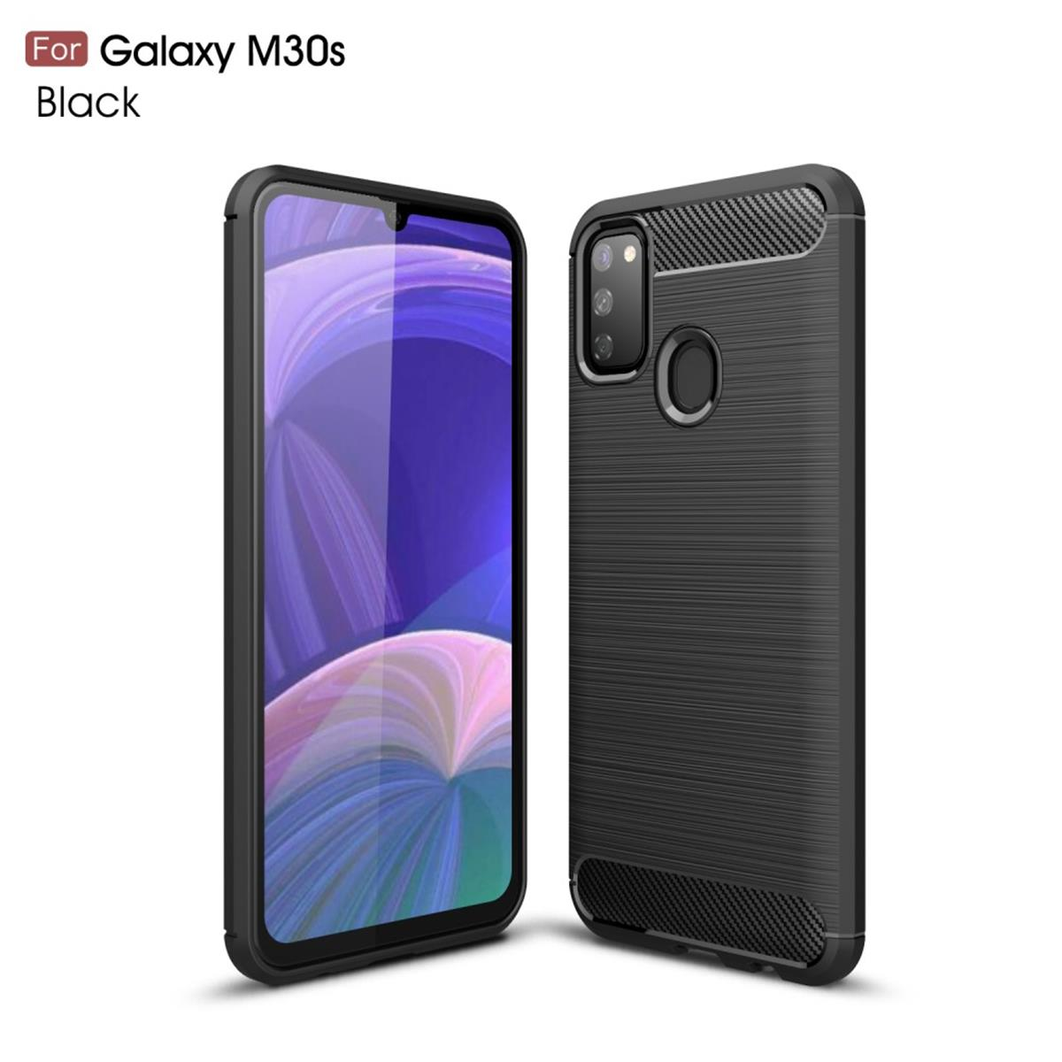 COVERKINGZ Handycase im schwarz M30s, Look, Samsung, Backcover, Carbon Galaxy