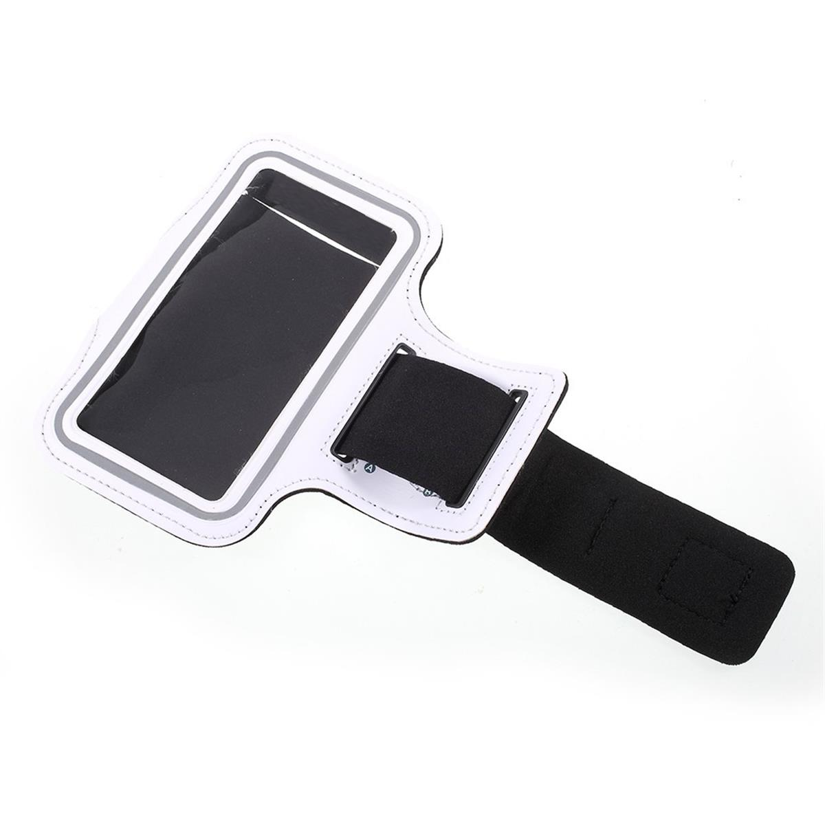 Weiß-schwarzer Armband-Telefonhalter auf weißem Hintergrund.